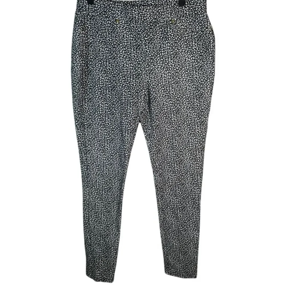 Michael Kors Black‎ White Leopard Print Slim Fit Ankle Pants Size L